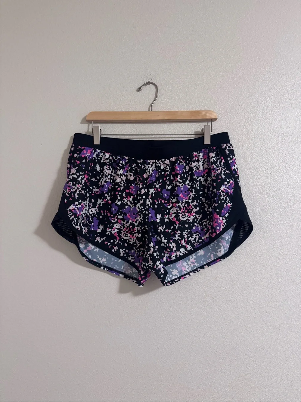 Under armour Black Floral Print Athletic Shorts with Purple and Pink Accents